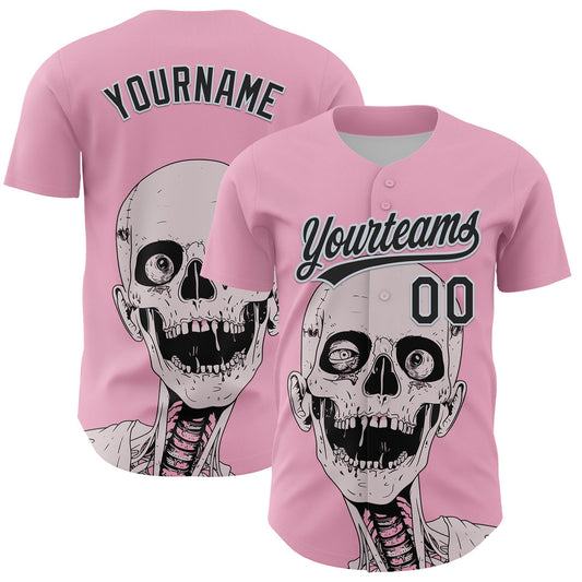Custom Light Pink Black-Silver 3D Halloween Authentic Baseball Jersey - Sky-Custom