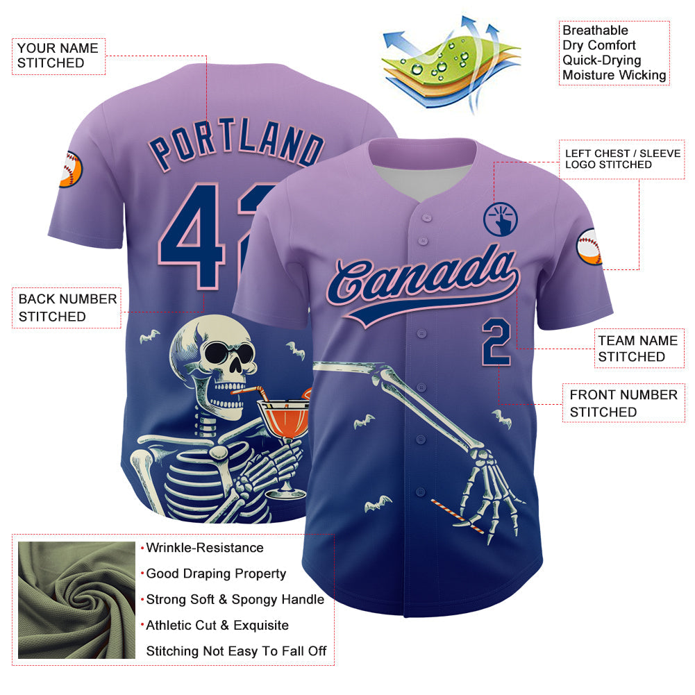 Custom Light Purple US Navy Blue-Light Pink 3D Halloween Authentic Baseball Jersey - Sky-Custom