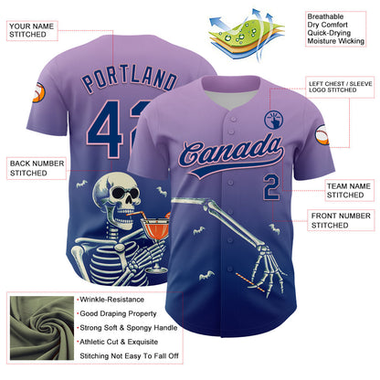 Custom Light Purple US Navy Blue-Light Pink 3D Halloween Authentic Baseball Jersey - Sky-Custom