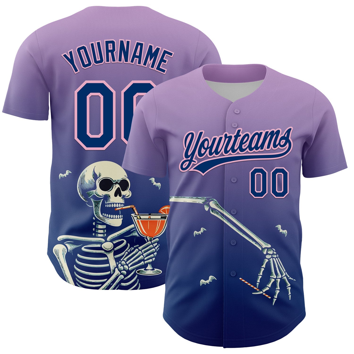 Custom Light Purple US Navy Blue-Light Pink 3D Halloween Authentic Baseball Jersey - Sky-Custom