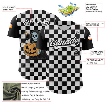 Custom Black White 3D Halloween Authentic Baseball Jersey - Sky-Custom