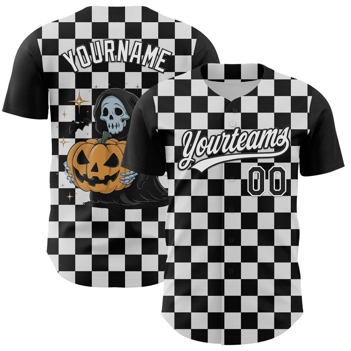 Custom Black White 3D Halloween Authentic Baseball Jersey - Sky-Custom