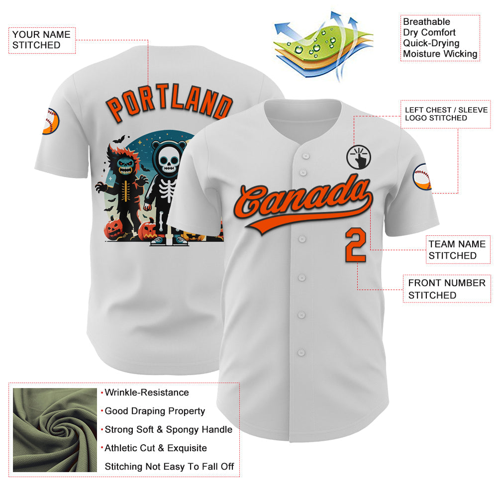 Custom White Orange-Black 3D Halloween Authentic Baseball Jersey - Sky-Custom