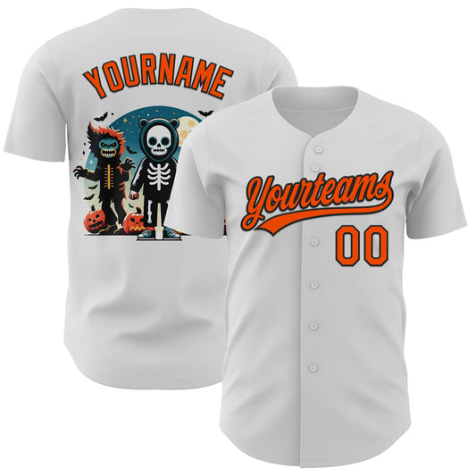 Custom White Orange-Black 3D Halloween Authentic Baseball Jersey - Sky-Custom