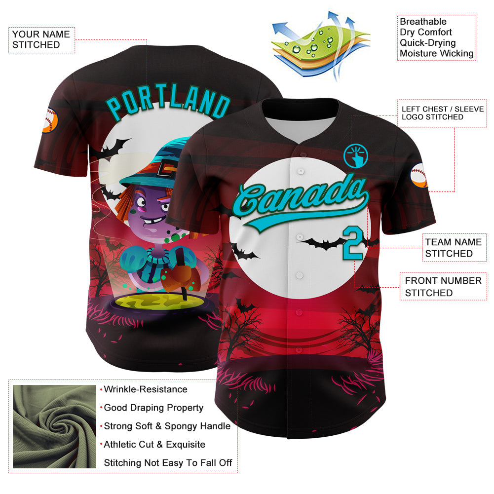 Custom Black Lakes Blue-Green 3D Halloween Authentic Baseball Jersey - Sky-Custom