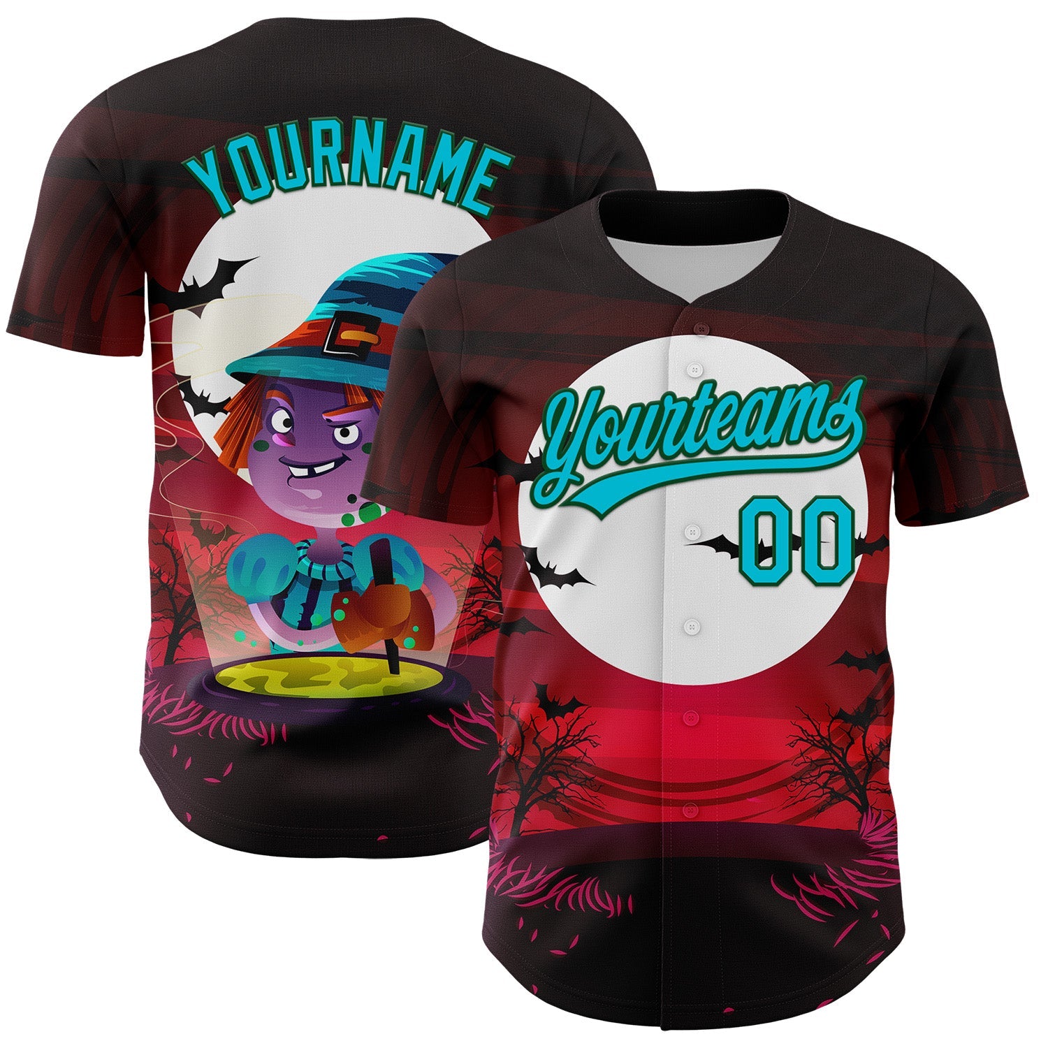 Custom Black Lakes Blue-Green 3D Halloween Authentic Baseball Jersey - Sky-Custom