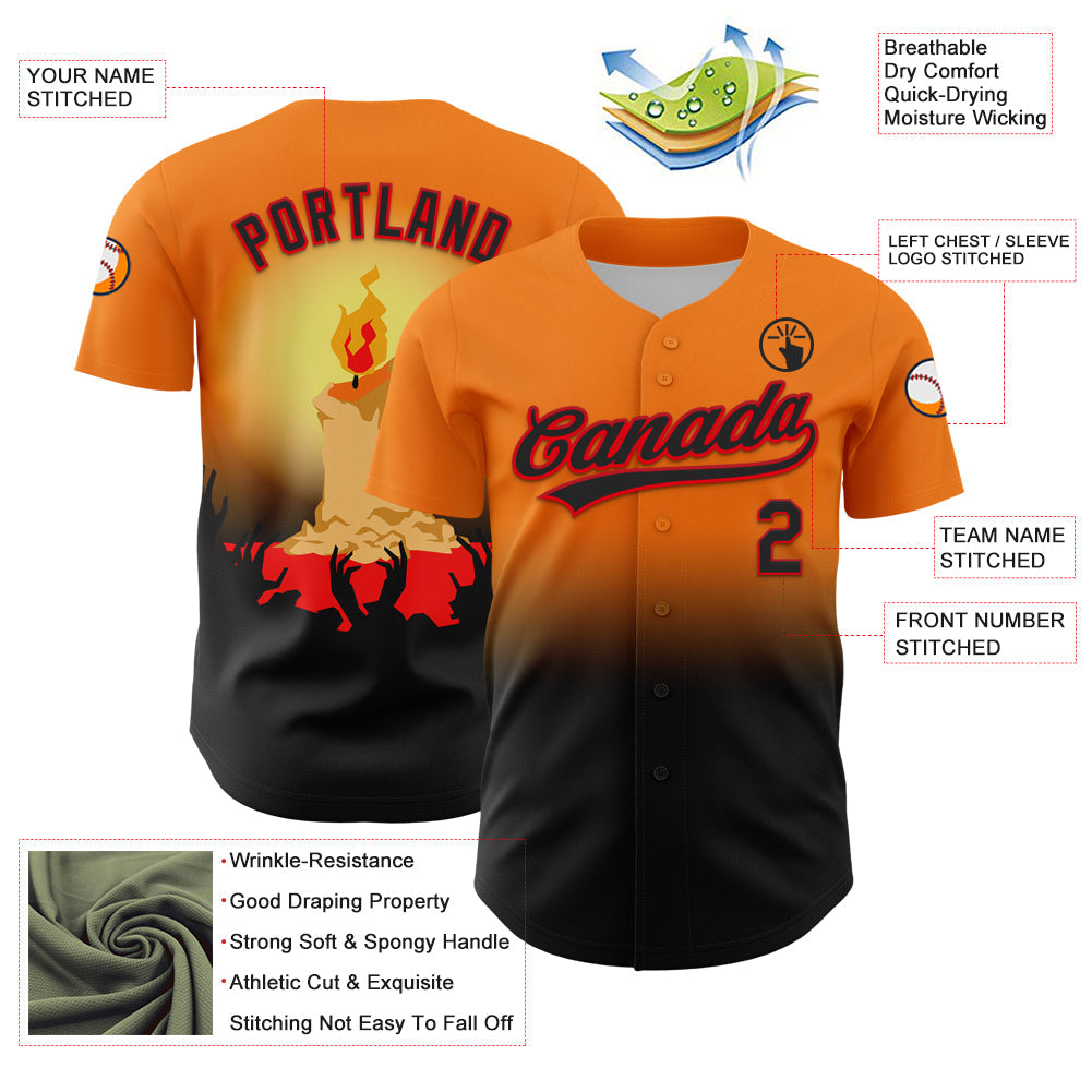 Custom Bay Orange Black-Fire Red 3D Halloween Authentic Baseball Jersey - Sky-Custom