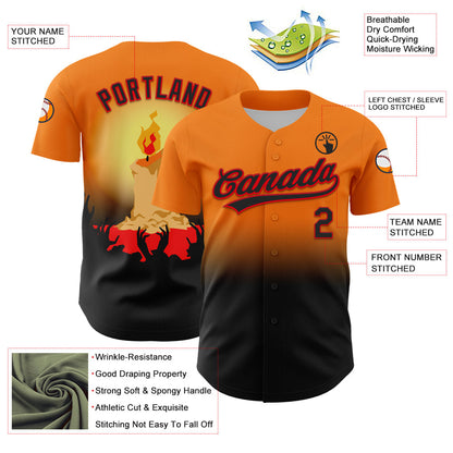Custom Bay Orange Black-Fire Red 3D Halloween Authentic Baseball Jersey - Sky-Custom