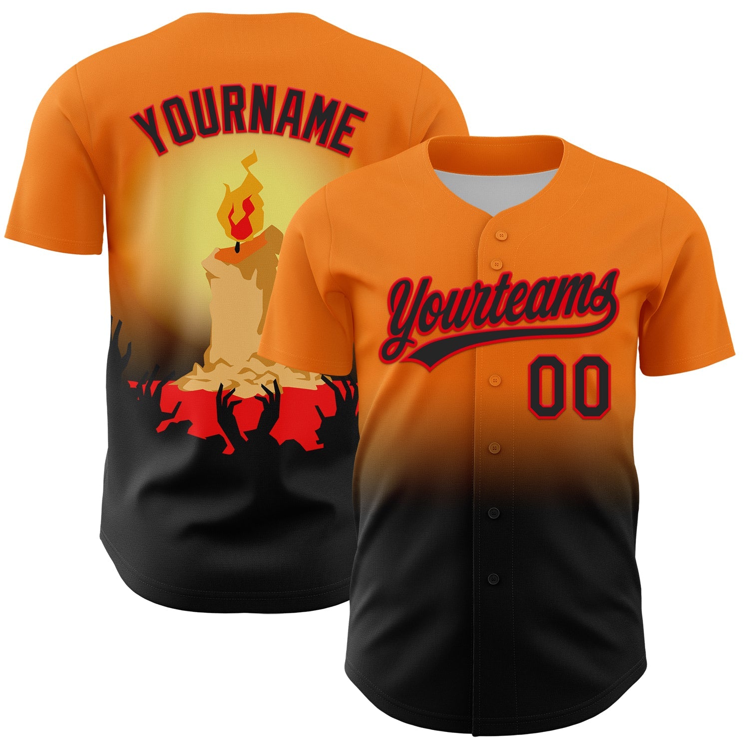 Custom Bay Orange Black-Fire Red 3D Halloween Authentic Baseball Jersey - Sky-Custom