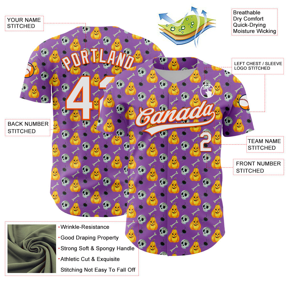 Custom Medium Purple White-Orange 3D Halloween Authentic Baseball Jersey - Sky-Custom