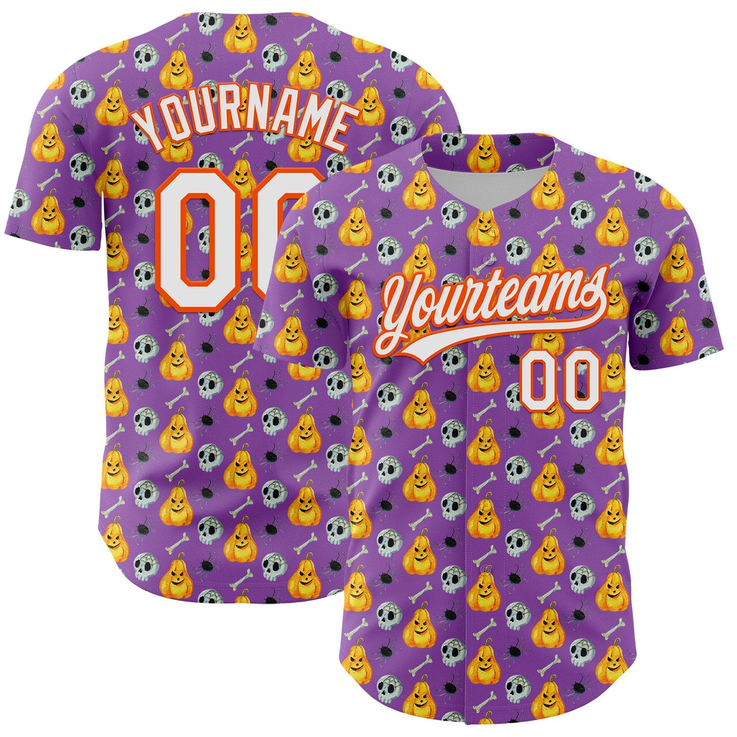 Custom Medium Purple White-Orange 3D Halloween Authentic Baseball Jersey - Sky-Custom