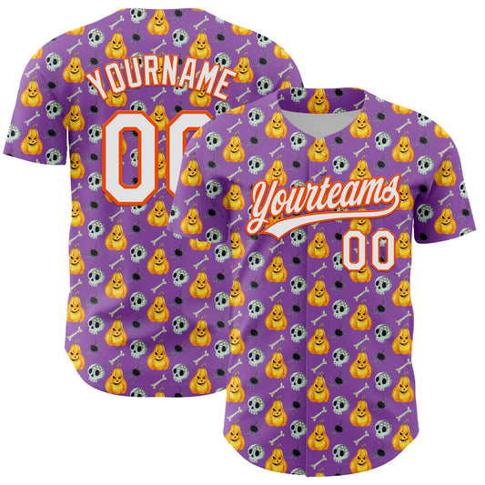 Custom Medium Purple White-Orange 3D Halloween Authentic Baseball Jersey - Sky-Custom