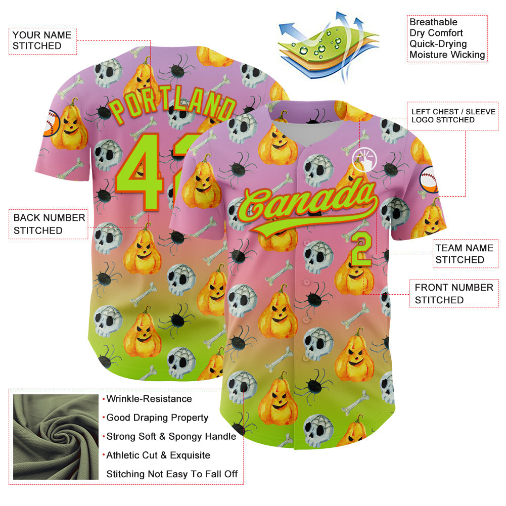 Custom Light Purple Neon Green Light Pink-Orange 3D Halloween Authentic Fade Baseball Jersey - Sky-Custom