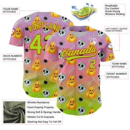 Custom Light Purple Neon Green Light Pink-Orange 3D Halloween Authentic Fade Baseball Jersey - Sky-Custom