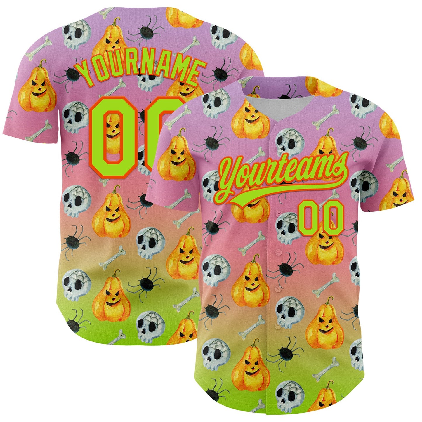 Custom Light Purple Neon Green Light Pink-Orange 3D Halloween Authentic Fade Baseball Jersey - Sky-Custom