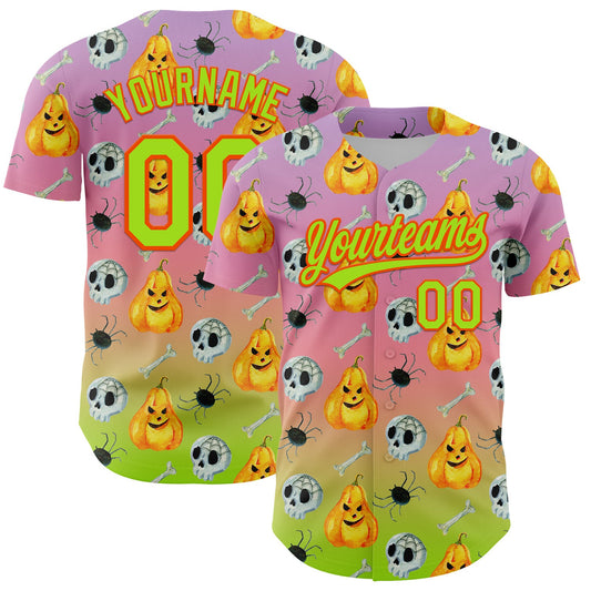 Custom Light Purple Neon Green Light Pink-Orange 3D Halloween Authentic Fade Baseball Jersey - Sky-Custom