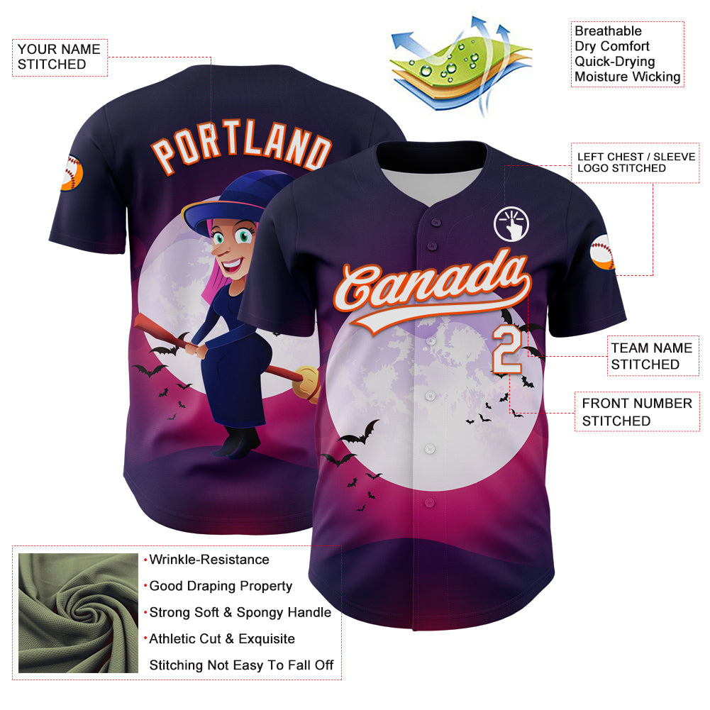Custom Purple White-Orange 3D Halloween Authentic Baseball Jersey - Sky-Custom