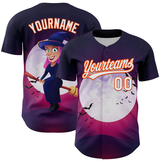Custom Purple White-Orange 3D Halloween Authentic Baseball Jersey - Sky-Custom