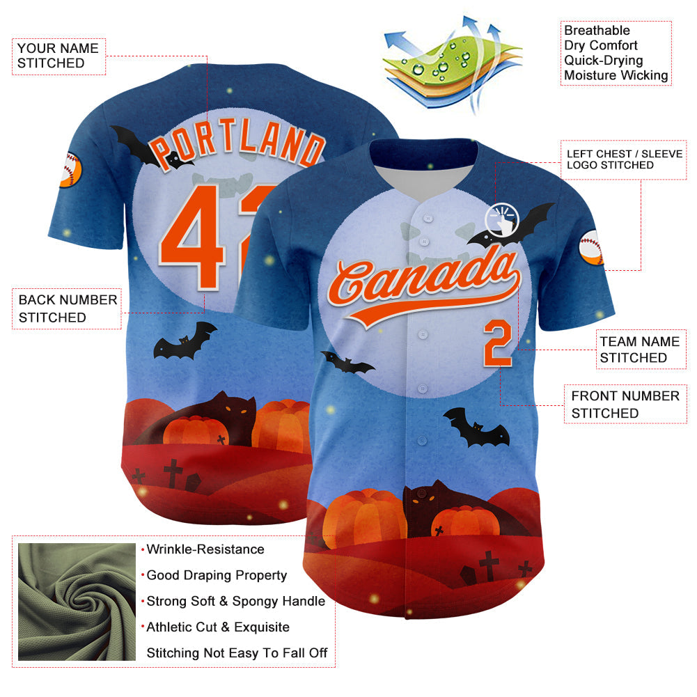 Custom Blue Orange-White 3D Halloween Authentic Baseball Jersey - Sky-Custom