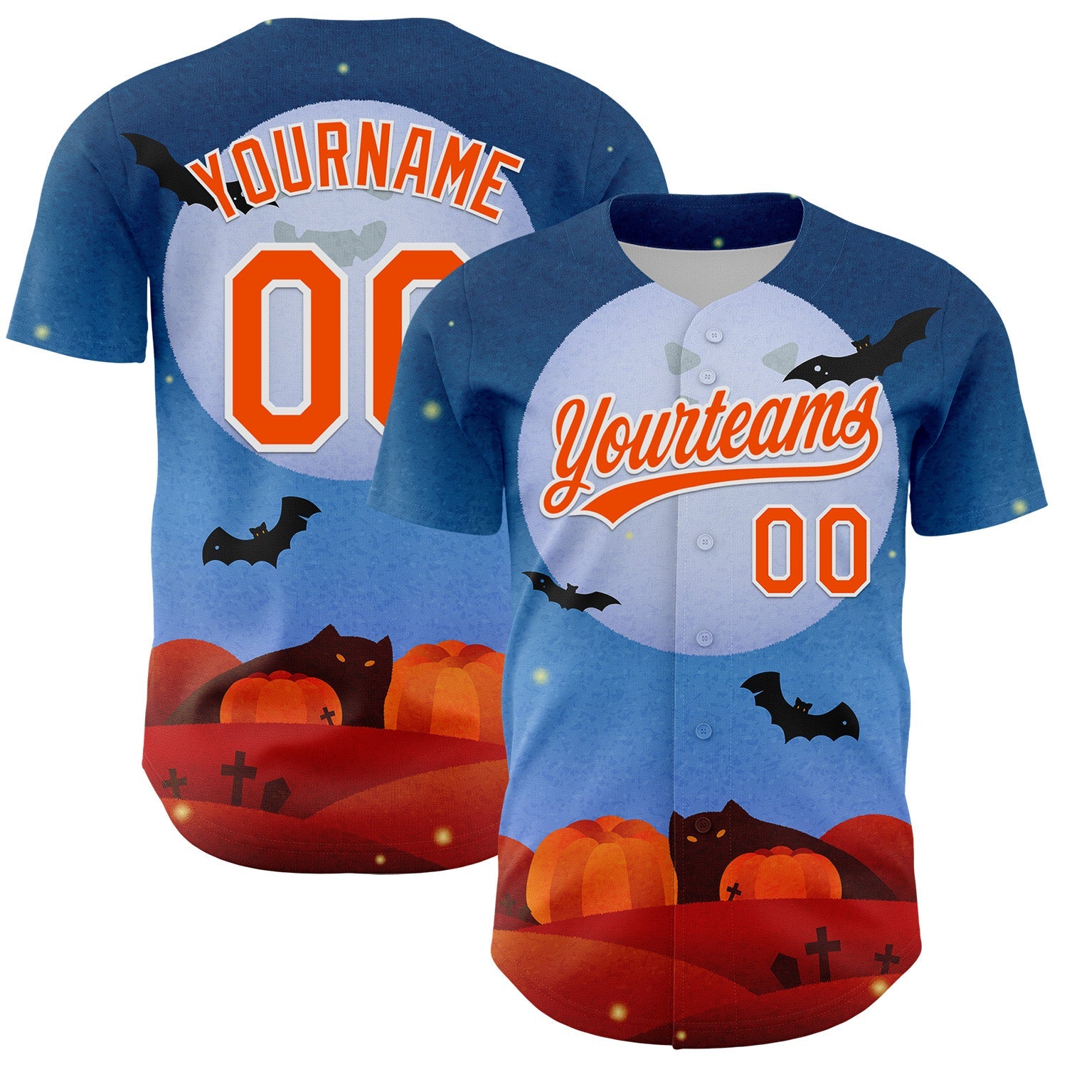 Custom Blue Orange-White 3D Halloween Authentic Baseball Jersey - Sky-Custom