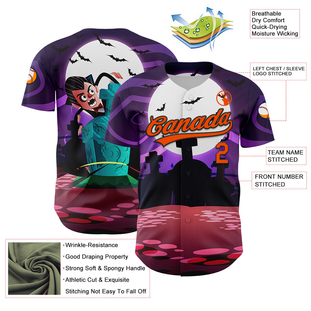 Custom Purple Orange-Black 3D Halloween Authentic Baseball Jersey - Sky-Custom