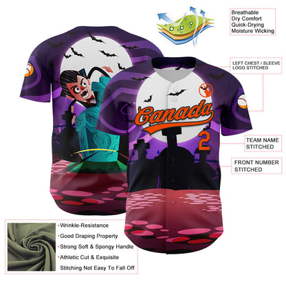 Custom Purple Orange-Black 3D Halloween Authentic Baseball Jersey - Sky-Custom