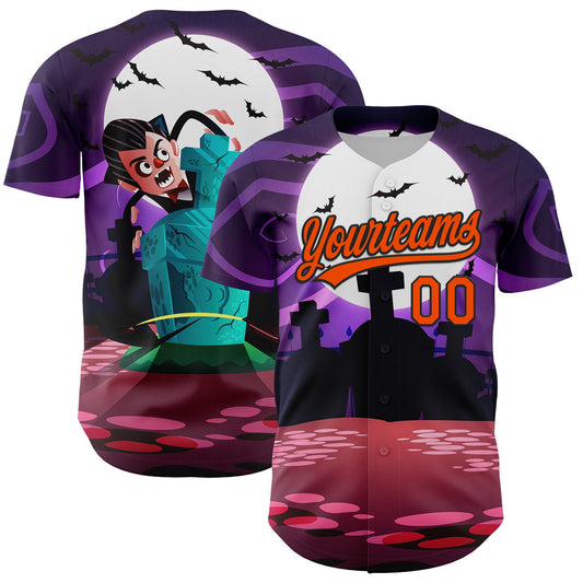 Custom Purple Orange-Black 3D Halloween Authentic Baseball Jersey - Sky-Custom