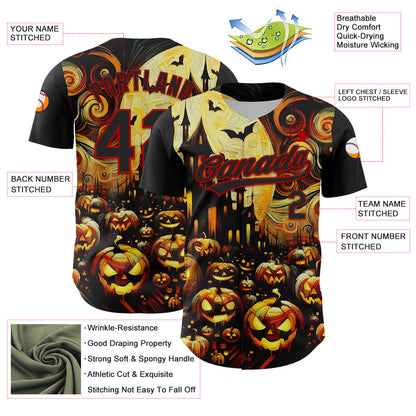 Custom Black Red 3D Halloween Authentic Baseball Jersey - Sky-Custom