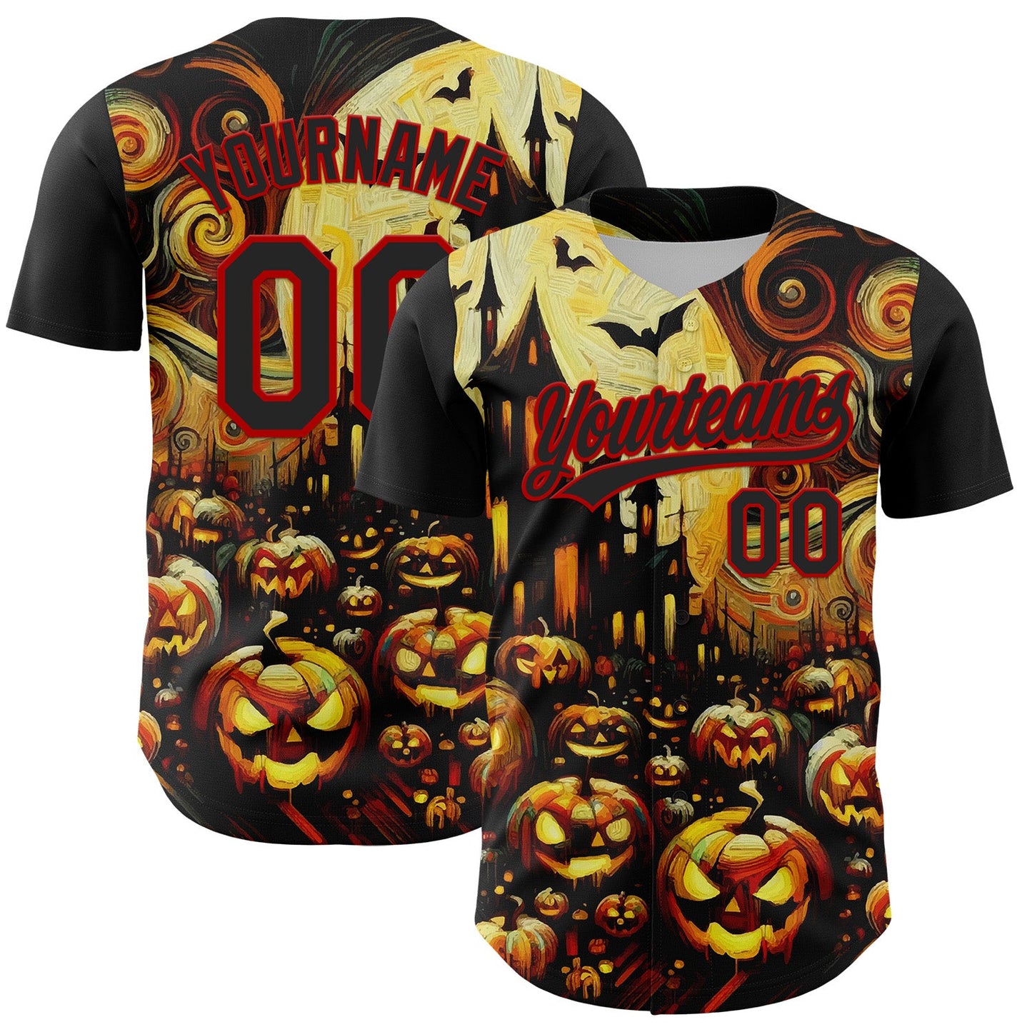 Custom Black Red 3D Halloween Authentic Baseball Jersey - Sky-Custom