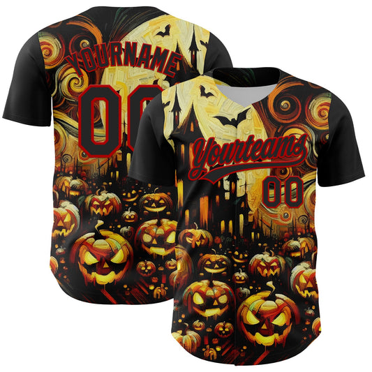 Custom Black Red 3D Halloween Authentic Baseball Jersey - Sky-Custom