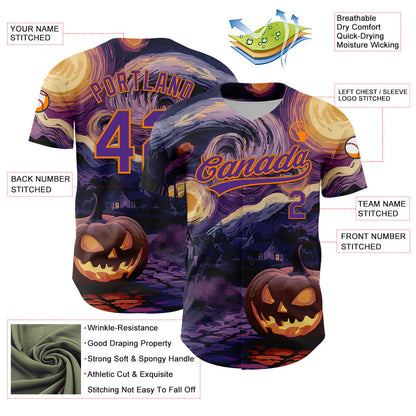 Custom Purple Bay Orange 3D Halloween Authentic Baseball Jersey - Sky-Custom