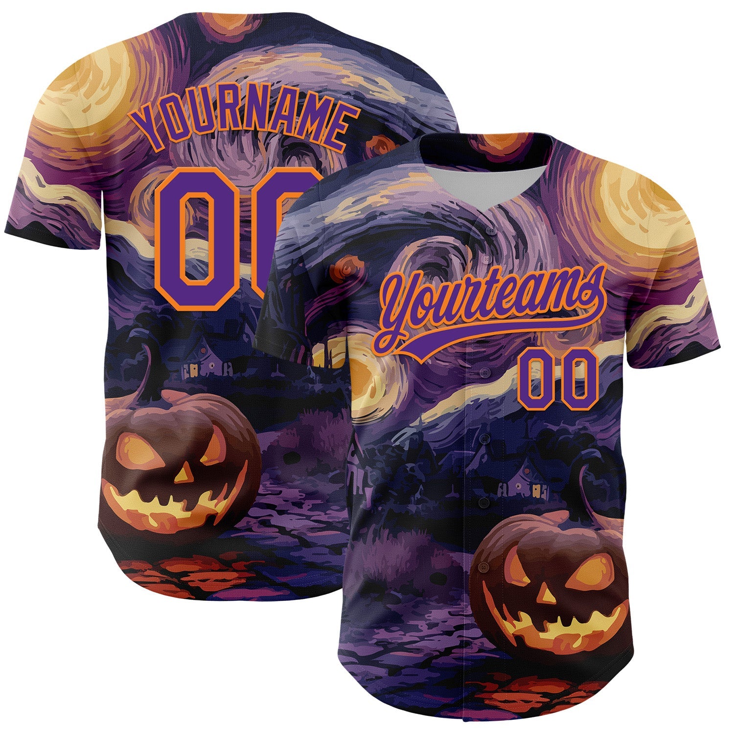 Custom Purple Bay Orange 3D Halloween Authentic Baseball Jersey - Sky-Custom