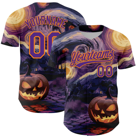 Custom Purple Bay Orange 3D Halloween Authentic Baseball Jersey - Sky-Custom