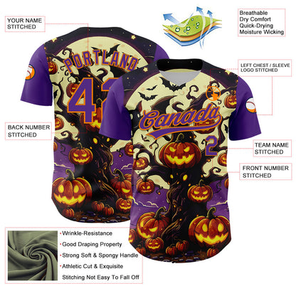 Custom Purple Bay Orange 3D Halloween Authentic Baseball Jersey - Sky-Custom