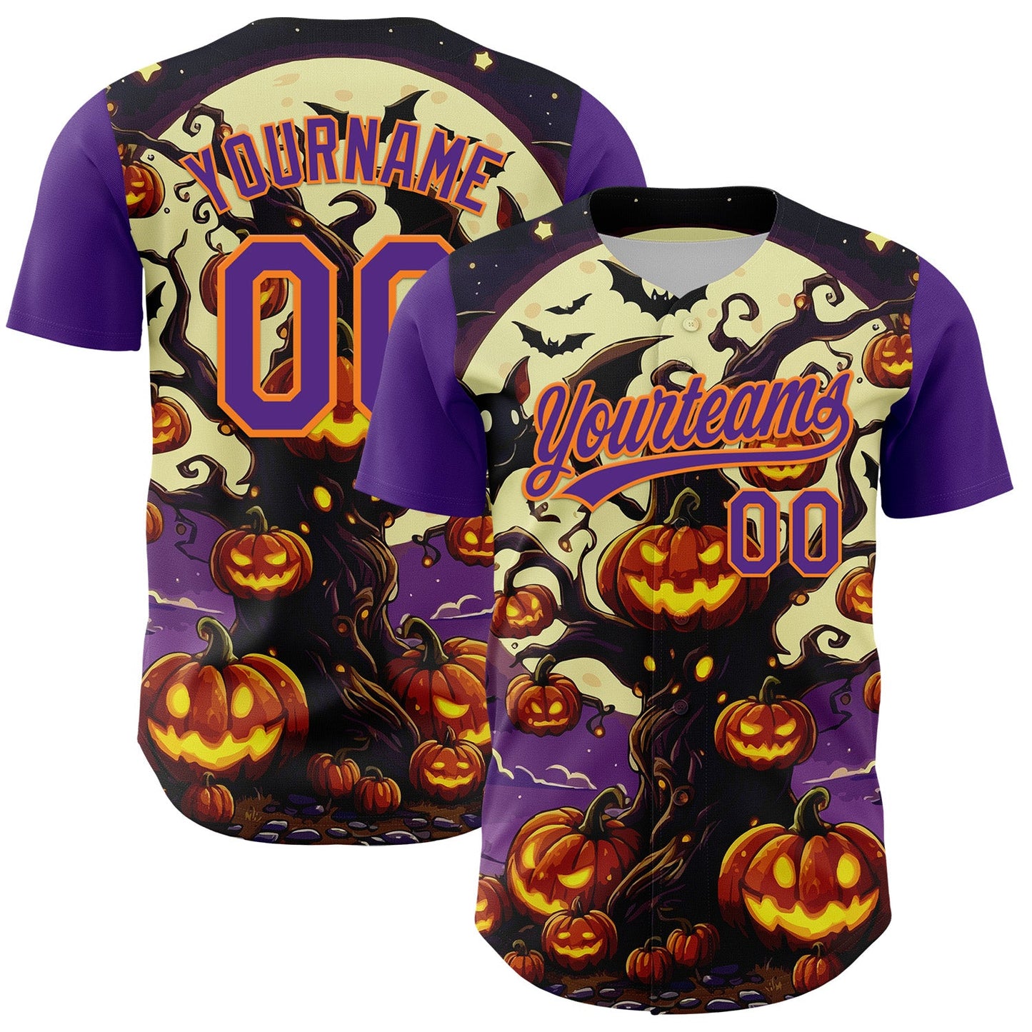 Custom Purple Bay Orange 3D Halloween Authentic Baseball Jersey - Sky-Custom