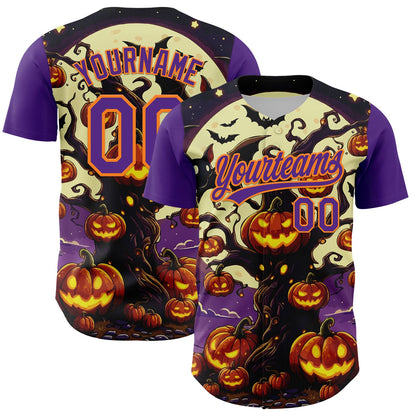 Custom Purple Bay Orange 3D Halloween Authentic Baseball Jersey - Sky-Custom