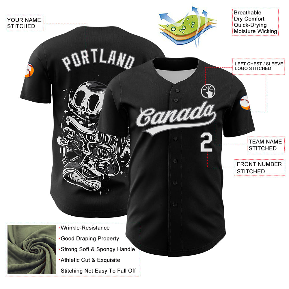 Custom Black White-Steel Gray 3D Halloween Authentic Baseball Jersey - Sky-Custom
