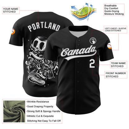 Custom Black White-Steel Gray 3D Halloween Authentic Baseball Jersey - Sky-Custom