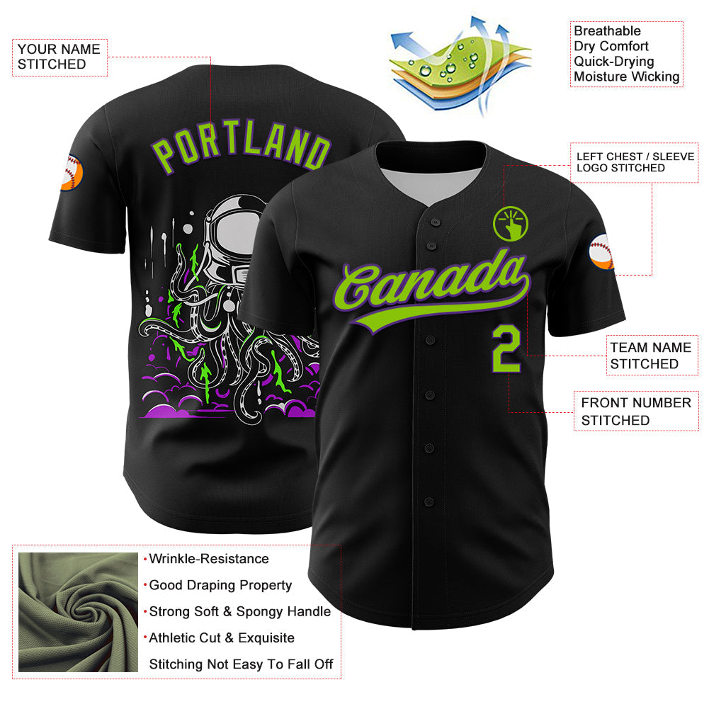 Custom Black Neon Green-Purple 3D Halloween Authentic Baseball Jersey - Sky-Custom