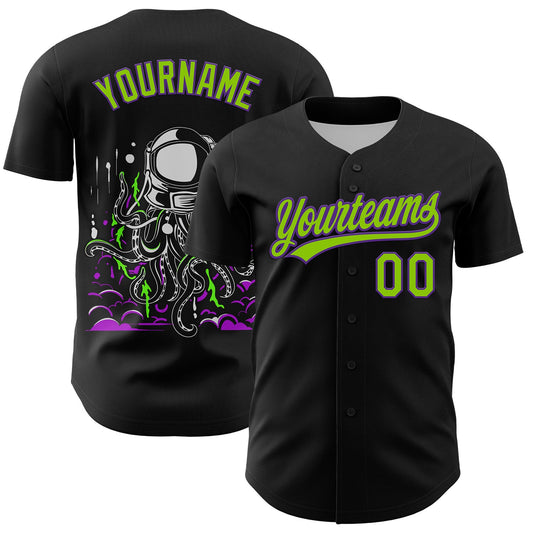 Custom Black Neon Green-Purple 3D Halloween Authentic Baseball Jersey - Sky-Custom