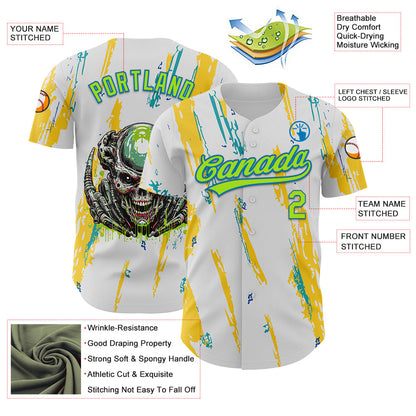 Custom White Neon Green-Blue 3D Halloween Authentic Baseball Jersey - Sky-Custom