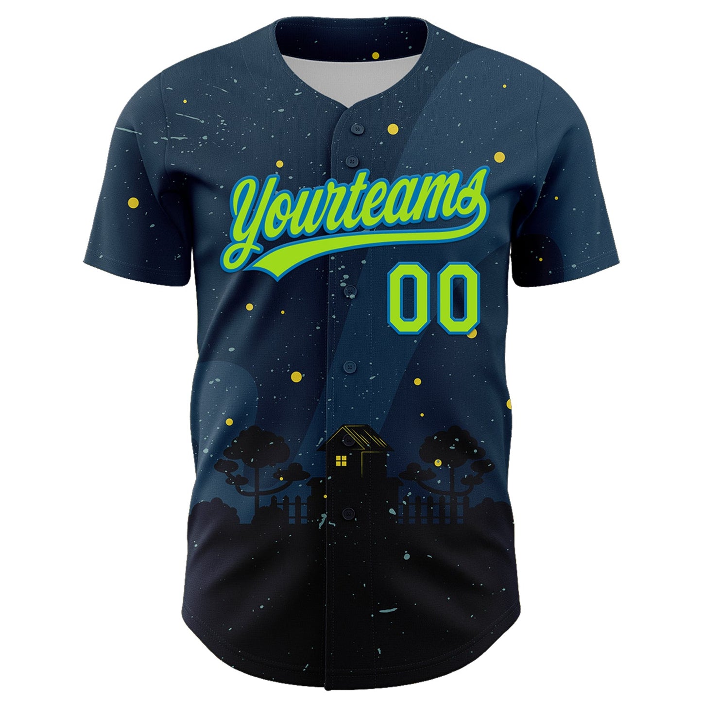 Custom Navy Neon Green-Blue 3D Halloween Authentic Baseball Jersey - Sky-Custom