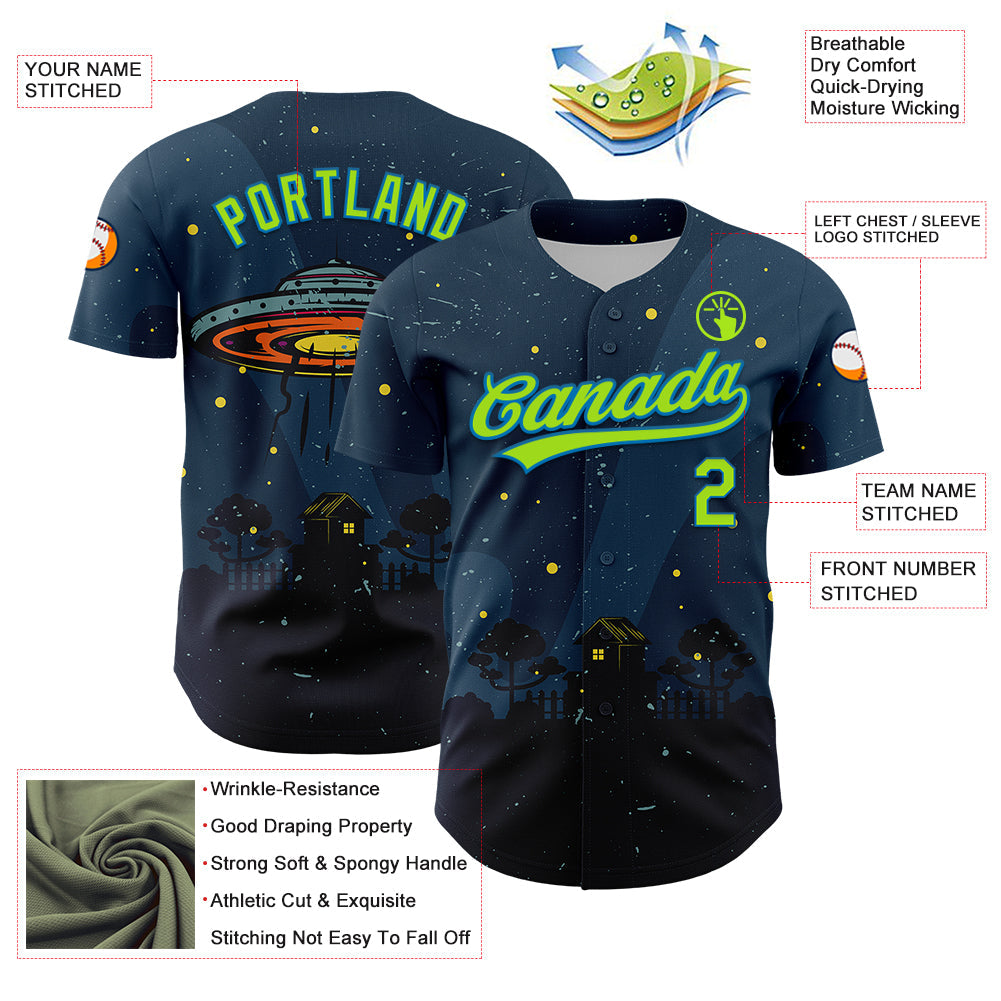 Custom Navy Neon Green-Blue 3D Halloween Authentic Baseball Jersey - Sky-Custom