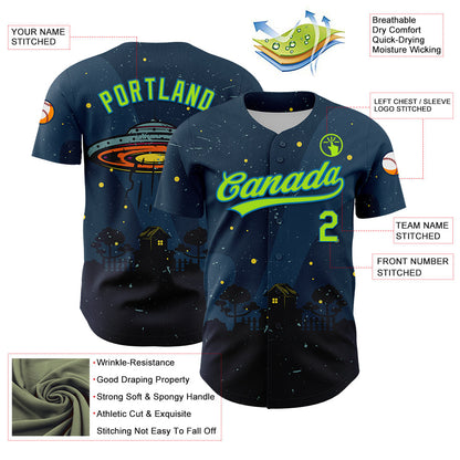 Custom Navy Neon Green-Blue 3D Halloween Authentic Baseball Jersey - Sky-Custom
