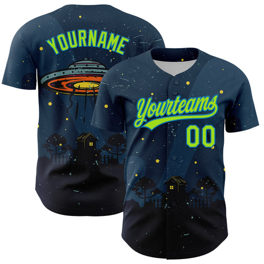 Custom Navy Neon Green-Blue 3D Halloween Authentic Baseball Jersey - Sky-Custom