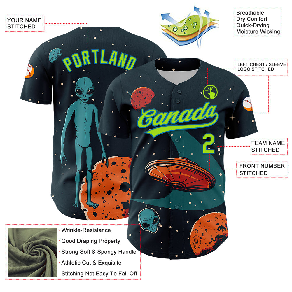 Custom Navy Neon Green-Blue 3D Halloween Authentic Baseball Jersey - Sky-Custom