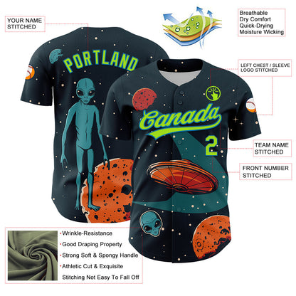 Custom Navy Neon Green-Blue 3D Halloween Authentic Baseball Jersey - Sky-Custom