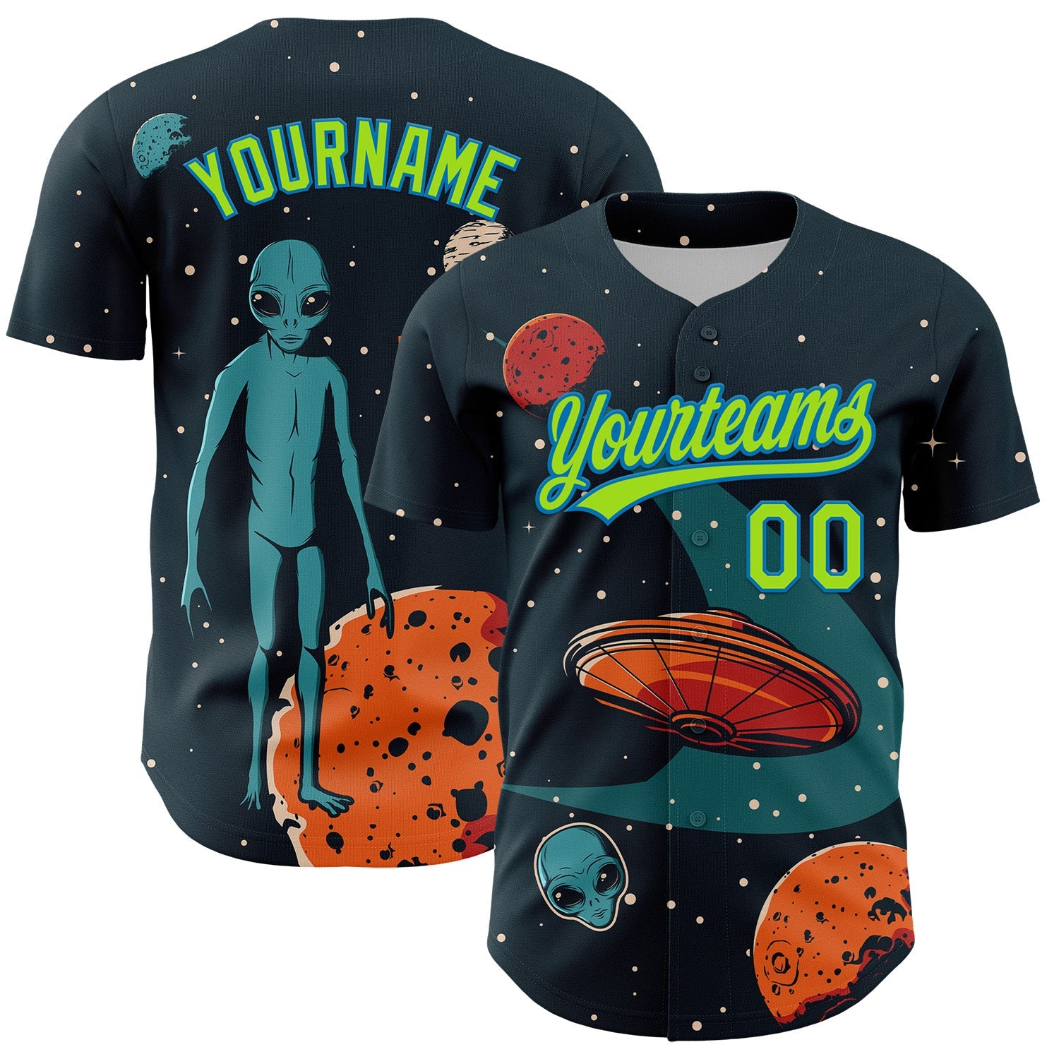 Custom Navy Neon Green-Blue 3D Halloween Authentic Baseball Jersey - Sky-Custom