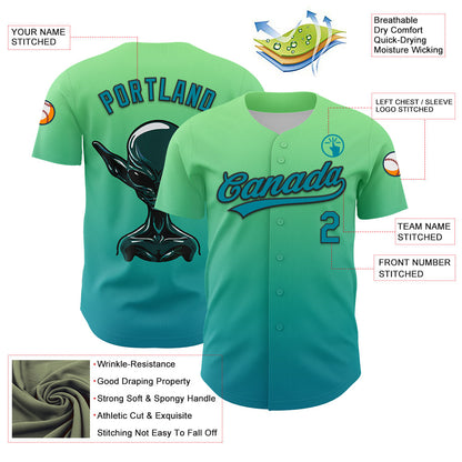 Custom Pea Green Teal-Black 3D Halloween Authentic Baseball Jersey - Sky-Custom