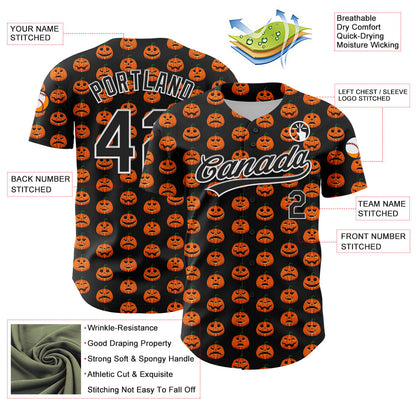 Custom Black White 3D Halloween Authentic Baseball Jersey - Sky-Custom